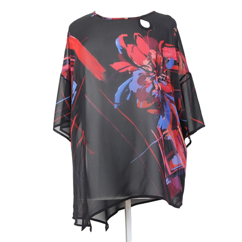 Joseph Ribkoff Top Sz 16 Black Red Multi Color Sheer 100% Polyester Top