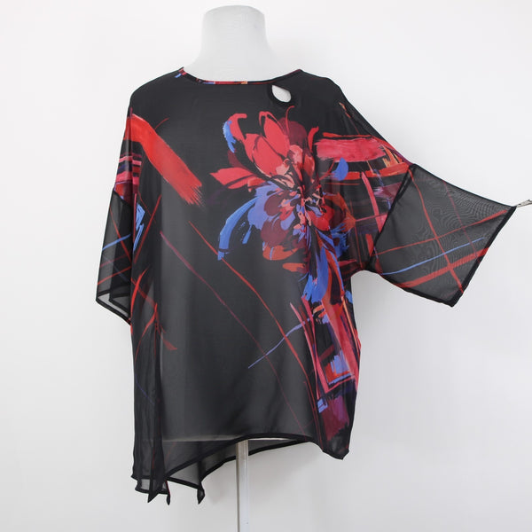 Joseph Ribkoff Top Sz 16 Black Red Multi Color Sheer 100% Polyester Top