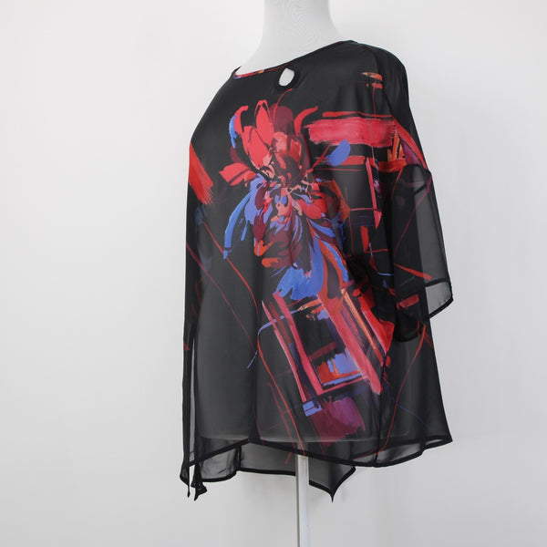 Joseph Ribkoff Top Sz 16 Black Red Multi Color Sheer 100% Polyester Top