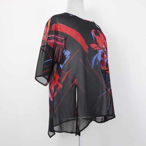 Joseph Ribkoff Top Sz 16 Black Red Multi Color Sheer 100% Polyester Top