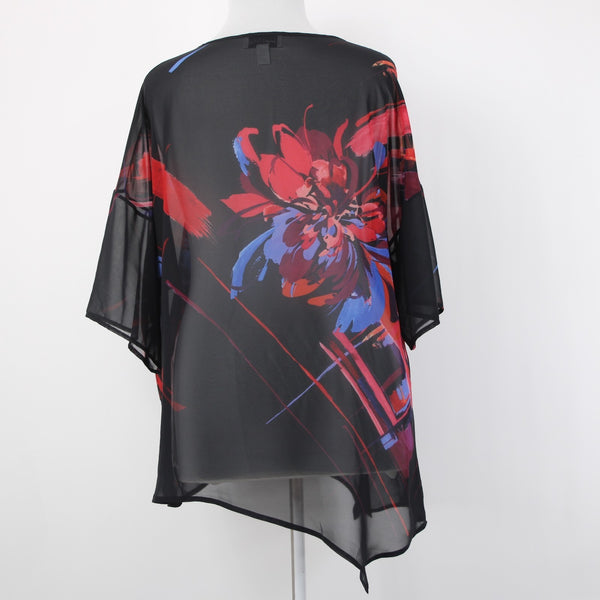 Joseph Ribkoff Top Sz 16 Black Red Multi Color Sheer 100% Polyester Top