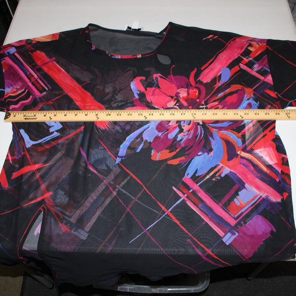Joseph Ribkoff Top Sz 16 Black Red Multi Color Sheer 100% Polyester Top