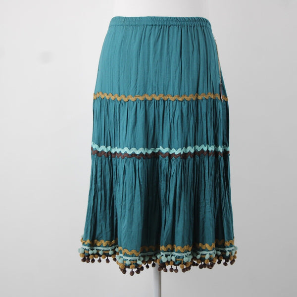 Double D Ranch NEW Sz M Teal Blue Brown Multi Elastic Waist 100% Viscose Skirt