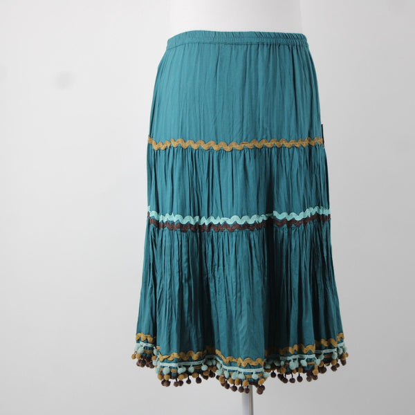 Double D Ranch NEW Sz M Teal Blue Brown Multi Elastic Waist 100% Viscose Skirt