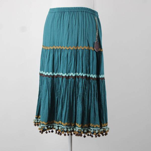 Double D Ranch NEW Sz M Teal Blue Brown Multi Elastic Waist 100% Viscose Skirt