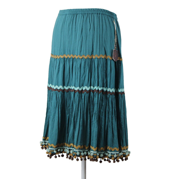 Double D Ranch NEW Sz M Teal Blue Brown Multi Elastic Waist 100% Viscose Skirt