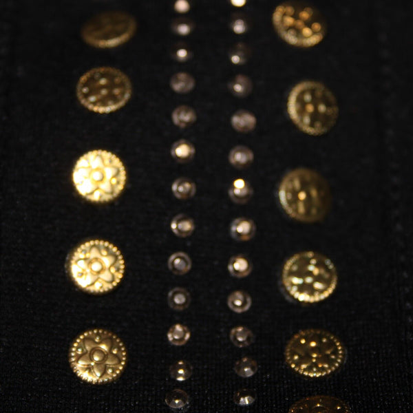 Carmen Marc Valvo Sz M x 25 Black Gold Silver Studded Elastic Waist Rayon Pants