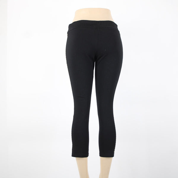 Carmen Marc Valvo Sz M x 25 Black Gold Silver Studded Elastic Waist Rayon Pants