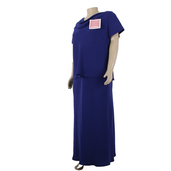 SL Fashions Dress NEW $61 Sz 26W Navy Blue Cowl Neck Short Slv 100% Poly Dress