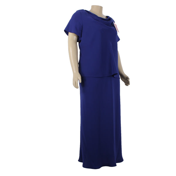 SL Fashions Dress NEW $61 Sz 26W Navy Blue Cowl Neck Short Slv 100% Poly Dress