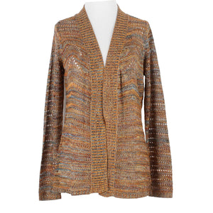 Belldini Sz S Orange Aqua Multi Open Crochet 100% Acrylic Knit Cardigan