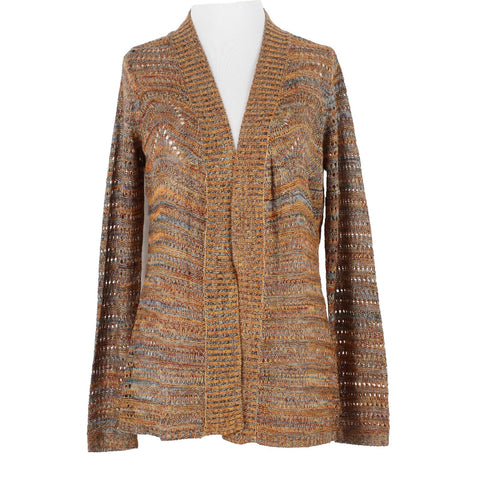 Belldini Sz S Orange Aqua Multi Open Crochet 100% Acrylic Knit Cardigan