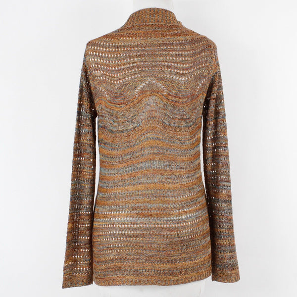 Belldini Sz S Orange Aqua Multi Open Crochet 100% Acrylic Knit Cardigan