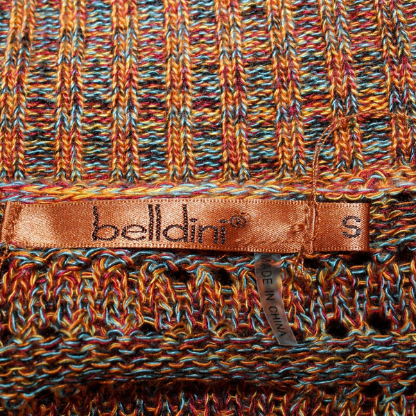 Belldini Sz S Orange Aqua Multi Open Crochet 100% Acrylic Knit Cardigan