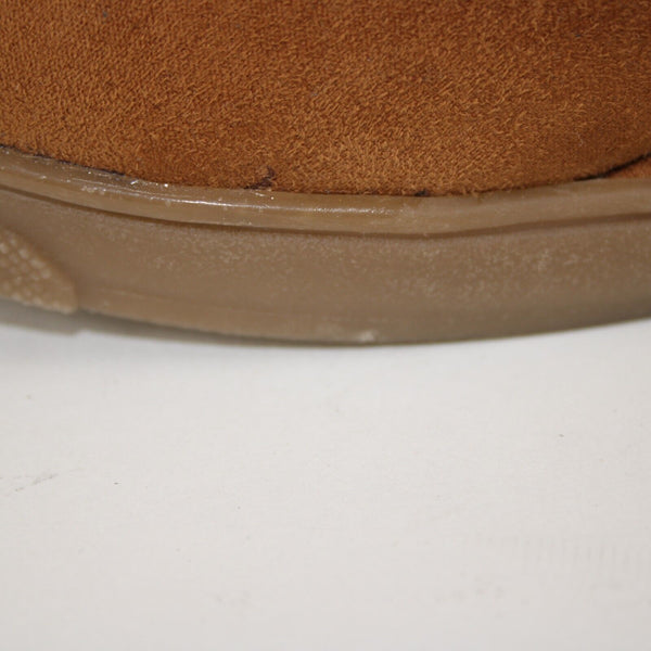 Joan Boyce Sz 10 M Brown Gold Studs Fabric Upper 2.5" Ankle Wedge Booties