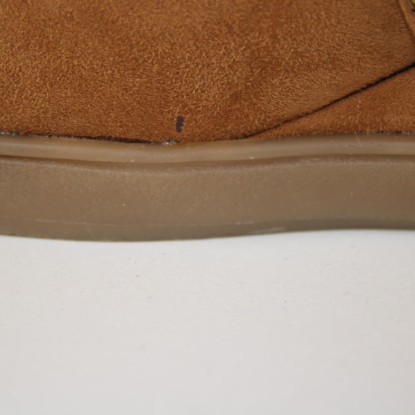 Joan Boyce Sz 10 M Brown Gold Studs Fabric Upper 2.5" Ankle Wedge Booties