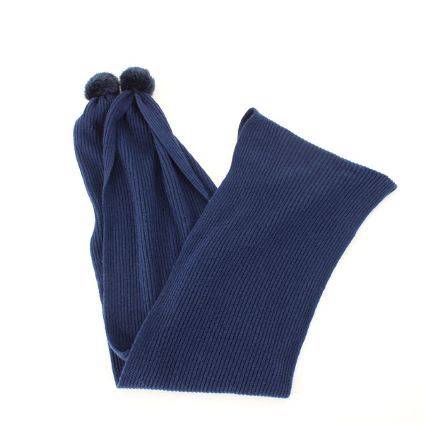 Talbots NEW $40 Navy Blue Faux Fur Trim 83" x 9.75" Nylon Lambswool Scarf