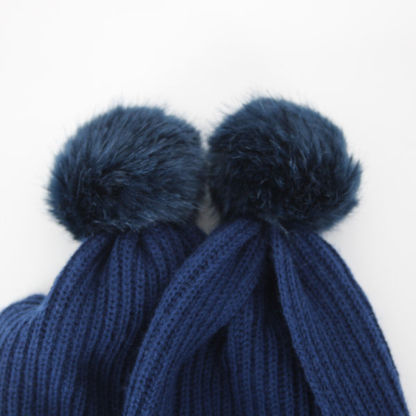Talbots NEW $40 Navy Blue Faux Fur Trim 83" x 9.75" Nylon Lambswool Scarf