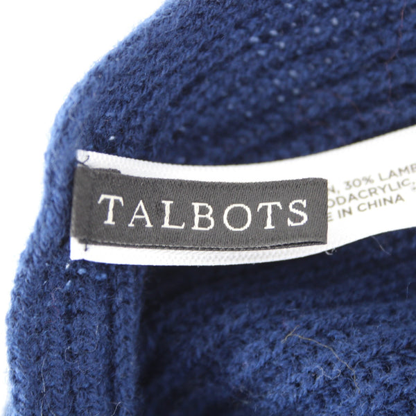 Talbots NEW $40 Navy Blue Faux Fur Trim 83" x 9.75" Nylon Lambswool Scarf
