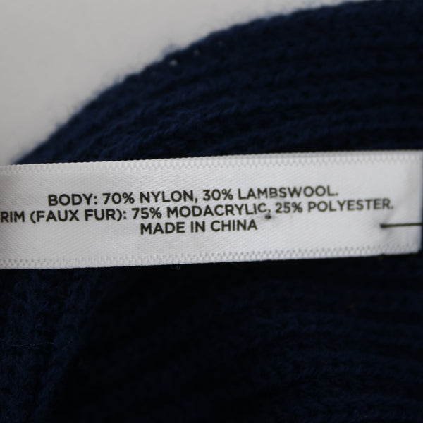 Talbots NEW $40 Navy Blue Faux Fur Trim 83" x 9.75" Nylon Lambswool Scarf