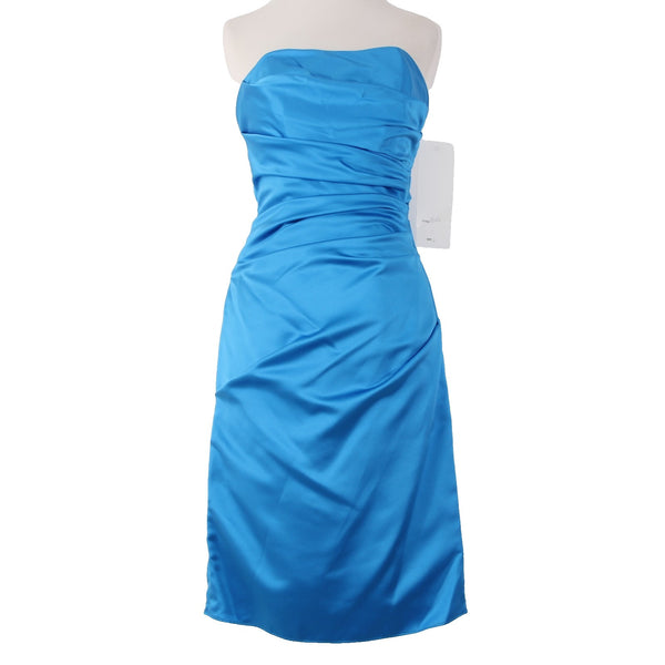 Mackenzie Michaels Dress NEW Sz 4 Blue Ruched Strapless 100% Poly Satin Dress