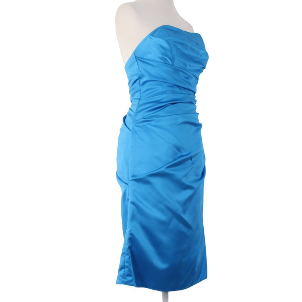 Mackenzie Michaels Dress NEW Sz 4 Blue Ruched Strapless 100% Poly Satin Dress