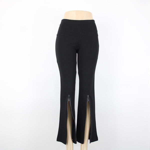 Athena Marie Sz S x 29 Black Rhinestones Zipper Elastic Waist Rayon Nylon Pant
