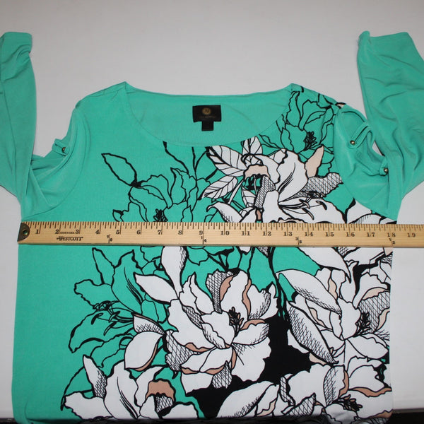 JM Collection Top Sz S Green Black White Multi Color Floral Poly Spandex Top