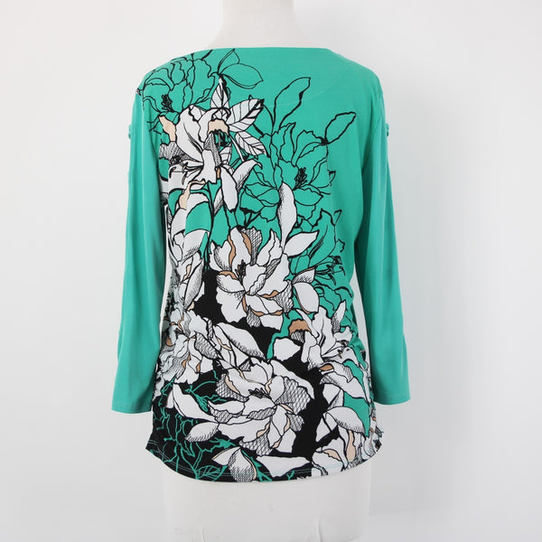 JM Collection Top Sz S Green Black White Multi Color Floral Poly Spandex Top