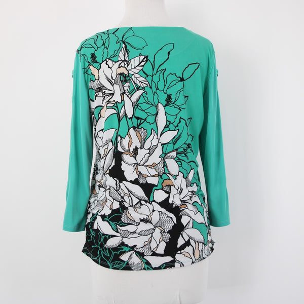 JM Collection Top Sz S Green Black White Multi Color Floral Poly Spandex Top