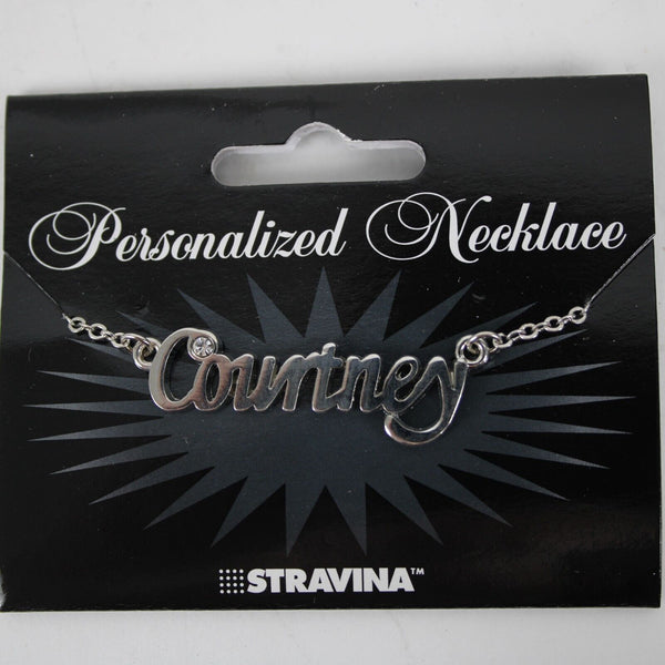 COURTNEY NEW Name Silvertone Rhinestone 14.5"w 4.5" Multi Ring Extender Necklace