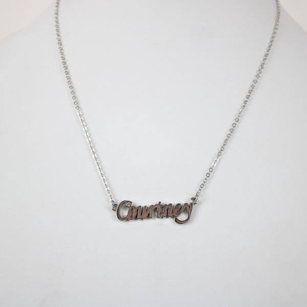 COURTNEY NEW Name Silvertone Rhinestone 14.5"w 4.5" Multi Ring Extender Necklace