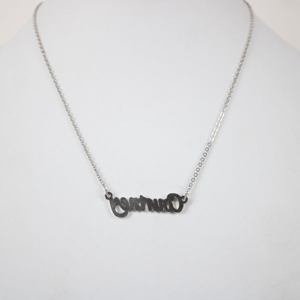 COURTNEY NEW Name Silvertone Rhinestone 14.5"w 4.5" Multi Ring Extender Necklace