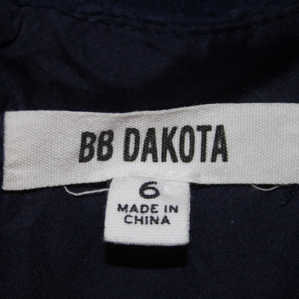 BB Dakota Dress Sz 6 Navy Blue Embroidered Round Neck Sleeveless Cotton Dress