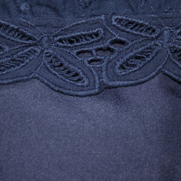 BB Dakota Dress Sz 6 Navy Blue Embroidered Round Neck Sleeveless Cotton Dress