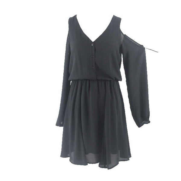 Banana Republic Sz 2 Black Cold Shoulder 100% Polyester Chiffon Midi Dress