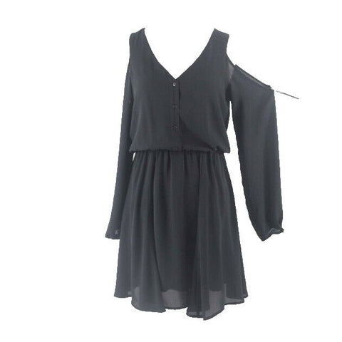 Banana Republic Sz 2 Black Cold Shoulder 100% Polyester Chiffon Midi Dress