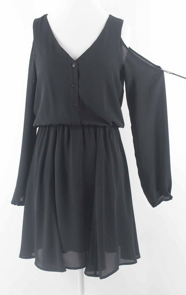 Banana Republic Sz 2 Black Cold Shoulder 100% Polyester Chiffon Midi Dress