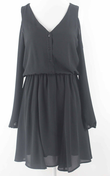 Banana Republic Sz 2 Black Cold Shoulder 100% Polyester Chiffon Midi Dress