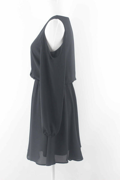 Banana Republic Sz 2 Black Cold Shoulder 100% Polyester Chiffon Midi Dress