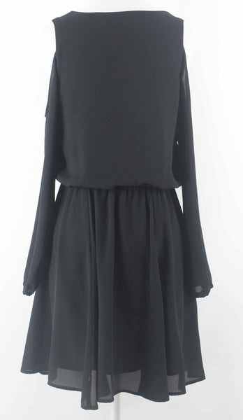 Banana Republic Sz 2 Black Cold Shoulder 100% Polyester Chiffon Midi Dress