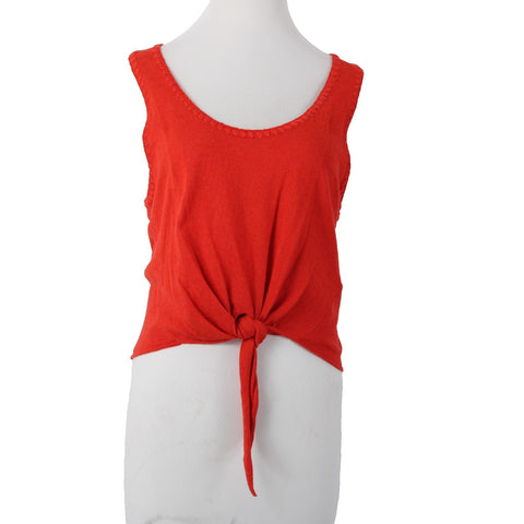 Alice Olivia NEW $225 Sz L Bright Poppy Red Viscose Cotton Blend Front Tie Top