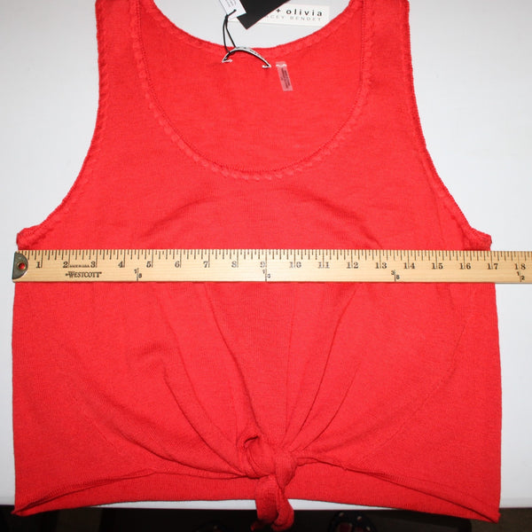 Alice Olivia NEW $225 Sz L Bright Poppy Red Viscose Cotton Blend Front Tie Top