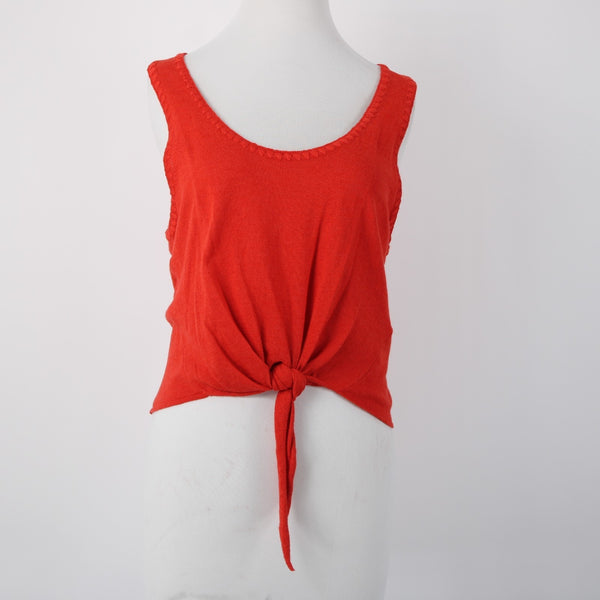 Alice Olivia NEW $225 Sz L Bright Poppy Red Viscose Cotton Blend Front Tie Top