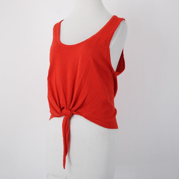 Alice Olivia NEW $225 Sz L Bright Poppy Red Viscose Cotton Blend Front Tie Top