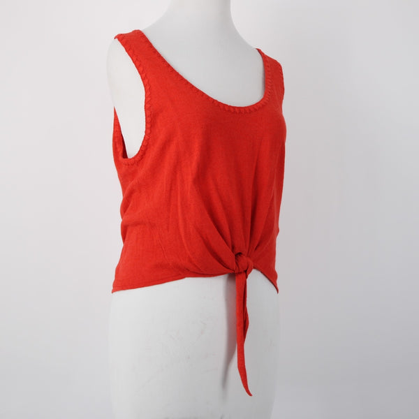 Alice Olivia NEW $225 Sz L Bright Poppy Red Viscose Cotton Blend Front Tie Top