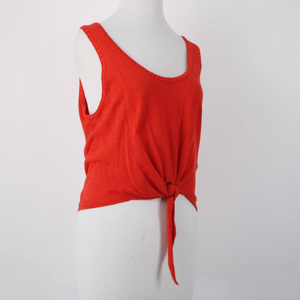 Alice Olivia NEW $225 Sz L Bright Poppy Red Viscose Cotton Blend Front Tie Top