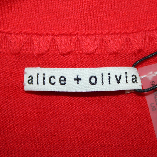 Alice Olivia NEW $225 Sz L Bright Poppy Red Viscose Cotton Blend Front Tie Top