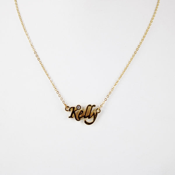 KELLY Name Goldtone Rhinestone 14.5" w 4.5" Multi Ring Ext Necklace