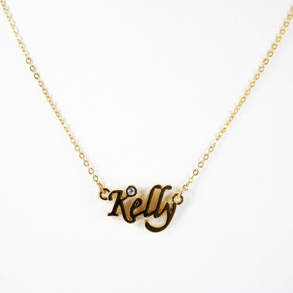 KELLY Name Goldtone Rhinestone 14.5" w 4.5" Multi Ring Ext Necklace